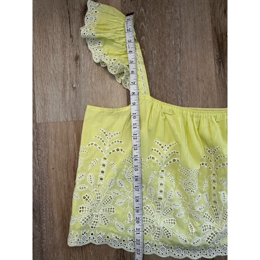 Cottagecore Eyelet Blouse XL Yellow Embroidered Flutter Sleeve Top - Picture 7 of 7
